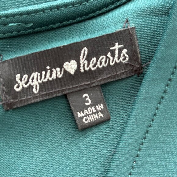 Sequin Hearts Fit & Flare Dress Dark Green Size Jr 3 EUC - Picture 9 of 9